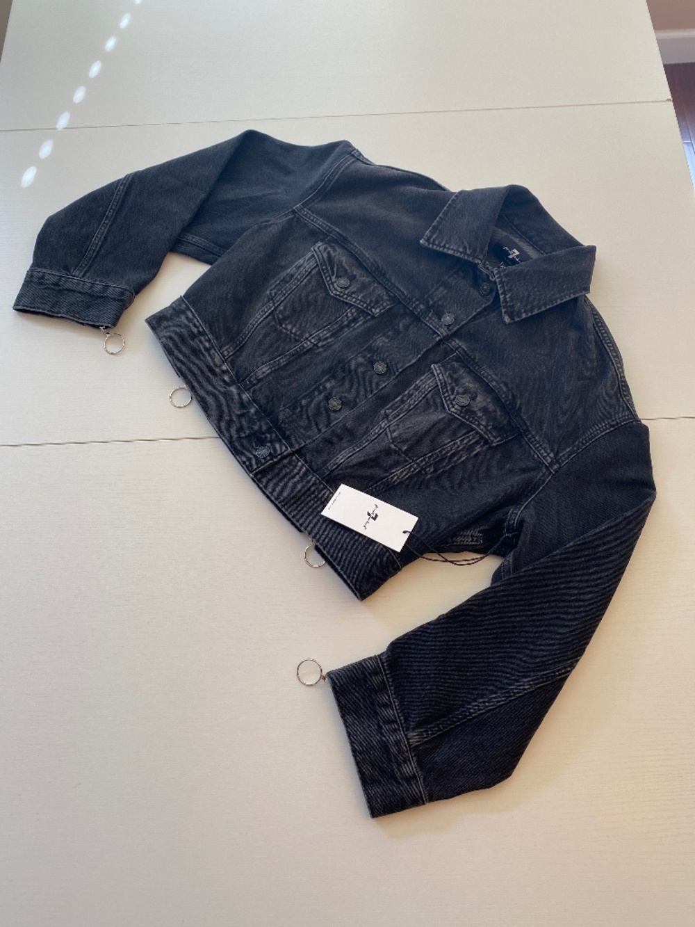 7 For All Mankind Oversized Oli Cropped Trucker Jacket in Hustle (NWT) Size XS - Picture 9 of 16